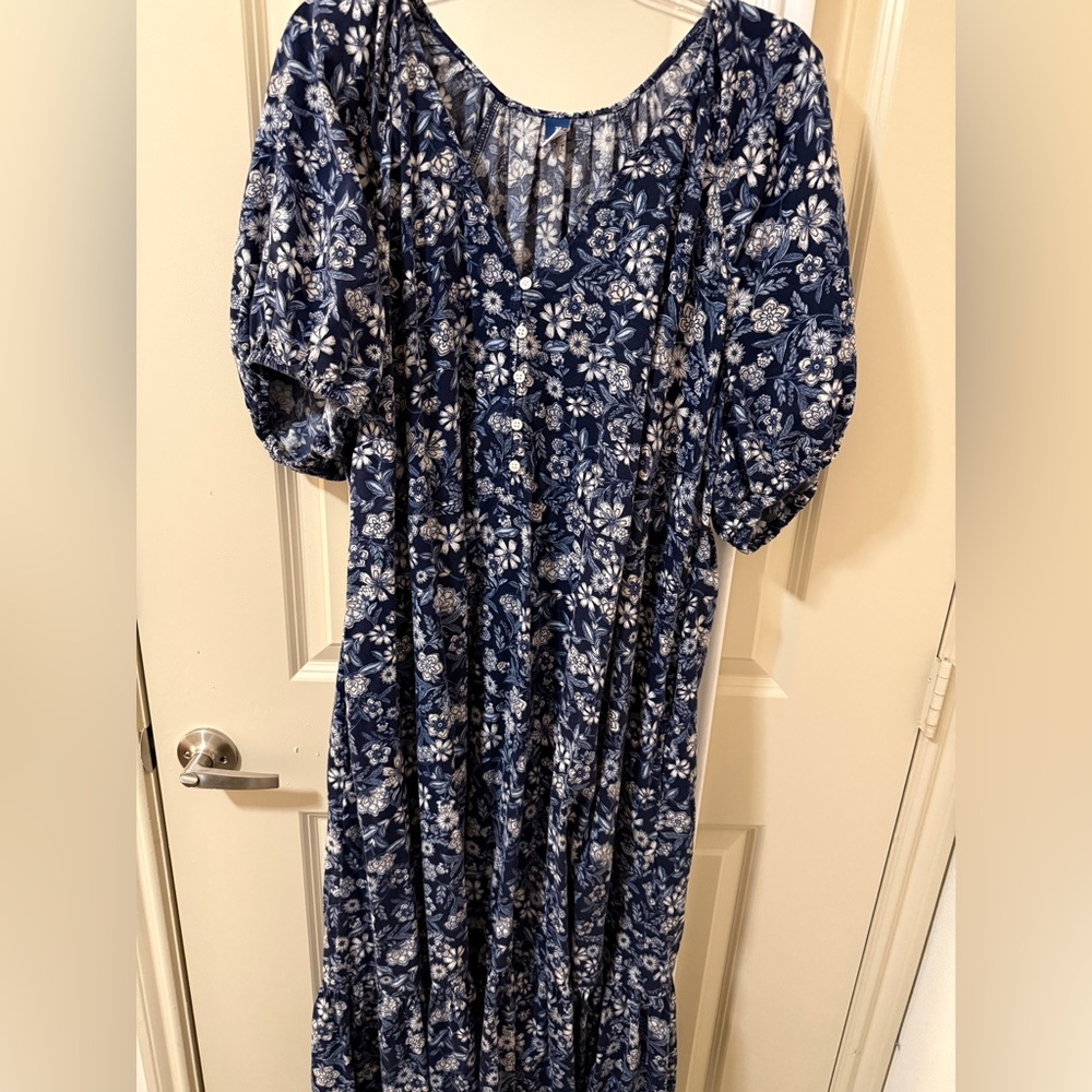 Blue floral maxi dress - ruffle hem